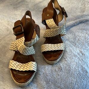 Cream leather braid wedge